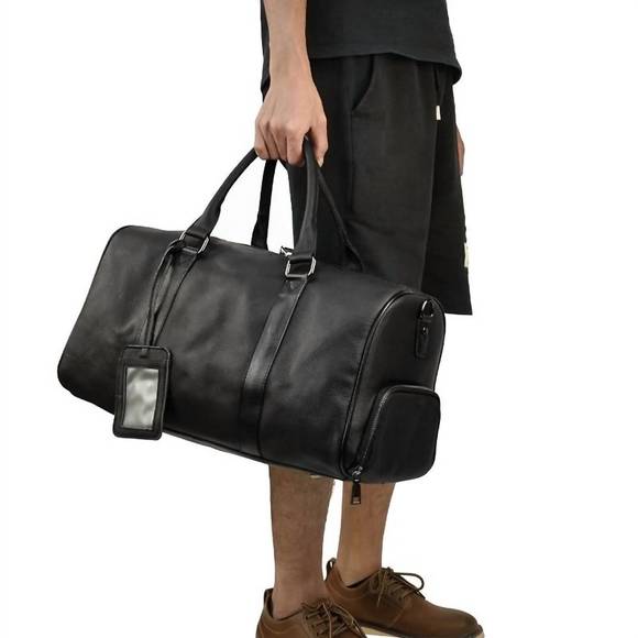NEW STEEL HORSE LEATHER men's endre weekender vintage leather duffle bag in blac - Picture 8 of 9